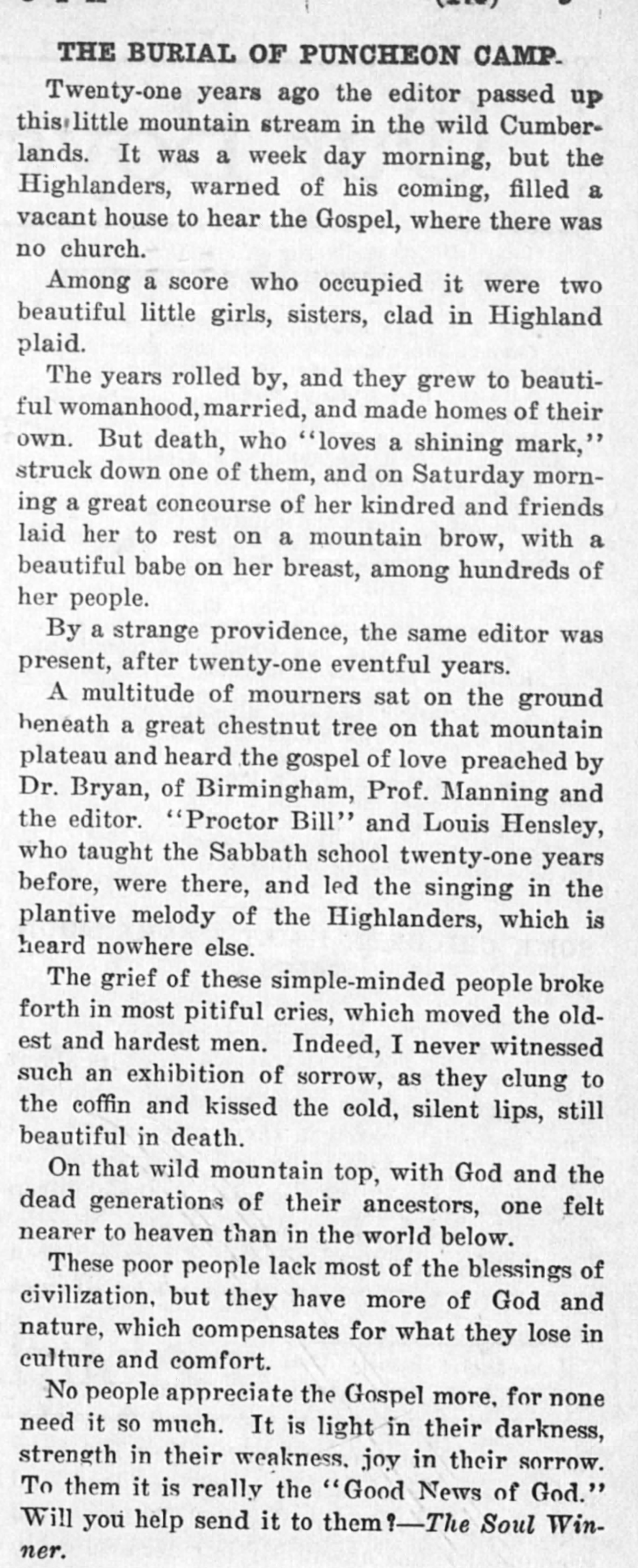 Burial at Puncheon Camp